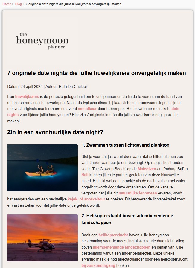 Blog - 7 originele date nights die jullie huwelijksreis onvergetelijk maken - deel 1